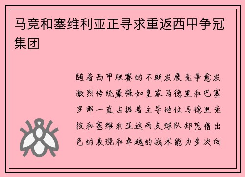 马竞和塞维利亚正寻求重返西甲争冠集团